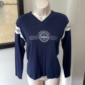 HARLEY DAVIDSON BLUE LONG SLEEVE T SHIRT.. SZ S.. Back sticker Daytona Beach
